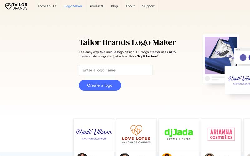 tailor brands créateur de logo en ligne